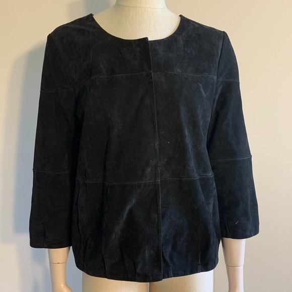 Suede Snap front 3/4 Sleeve Black Jacket - Picture 1 of 8